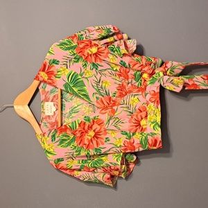 Lost and Wander Hawaiian Print Wrap Top